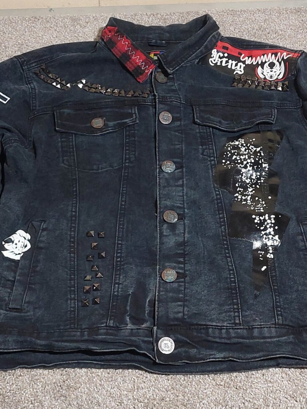 Demolition Black Denim Battle Jacket Sequin Studded Legend Crew Size XL